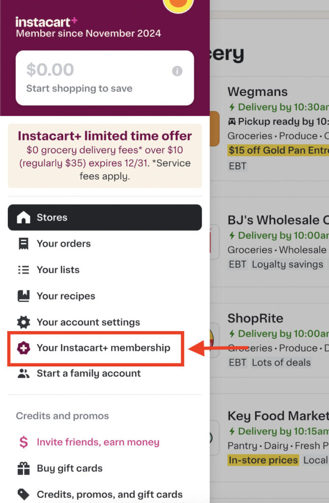 Get Instacart+ Membership