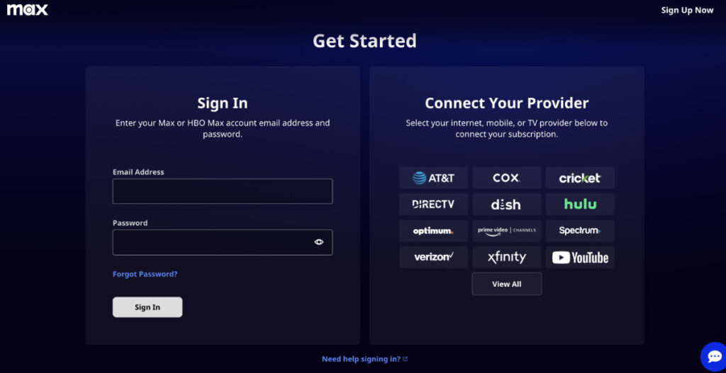 Entering a username and password for signing in for HBO Max in Canada