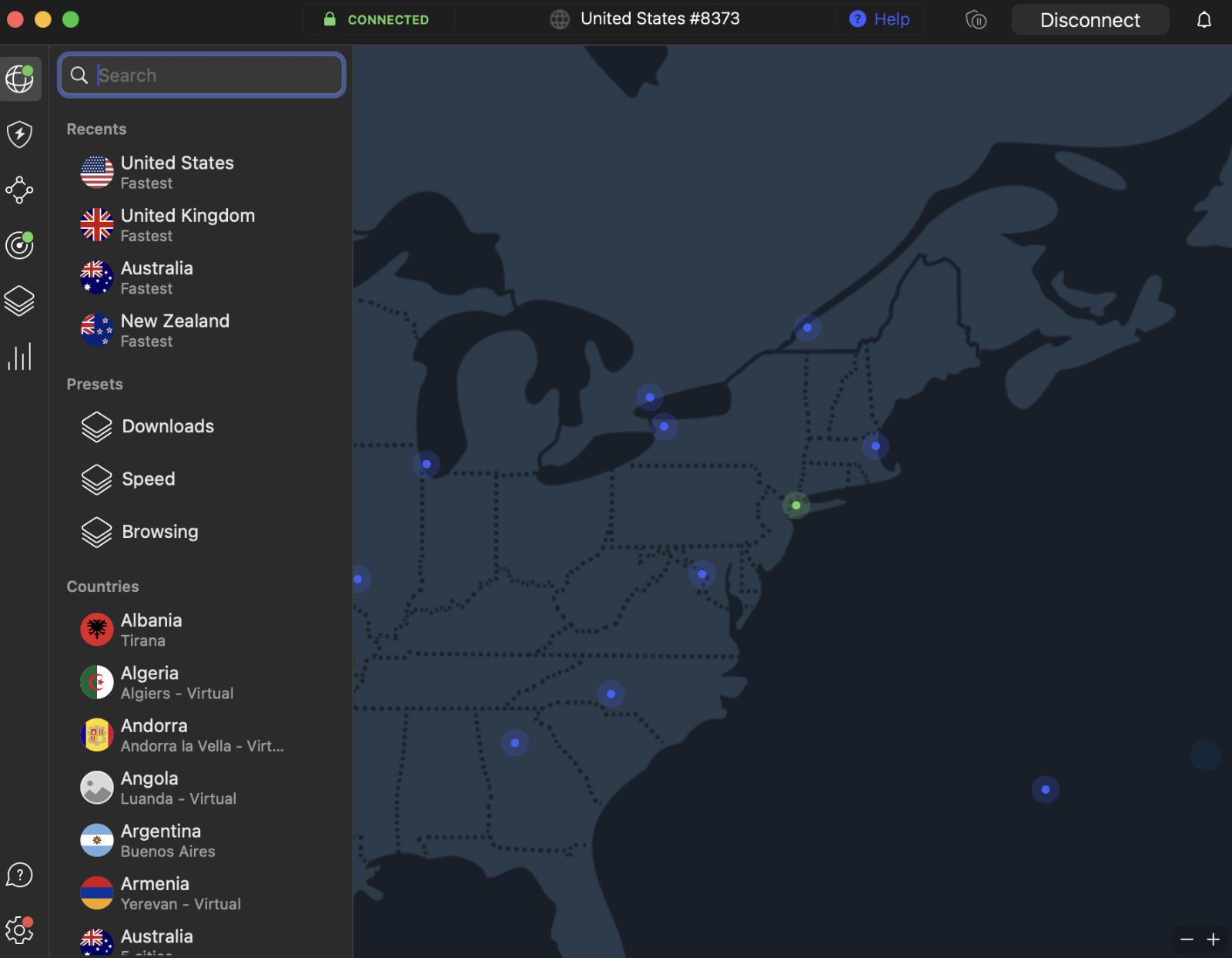 Illustration of connecting to the US server using a VPN